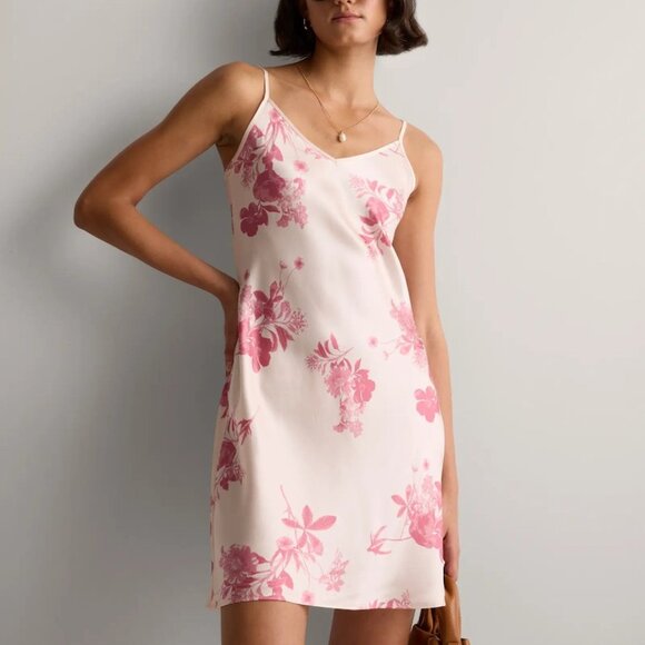 NWT Quince 100% Washable Silk Mini Slip Dress/Nightgown. Large. Pink Bouquet. - Picture 10 of 14